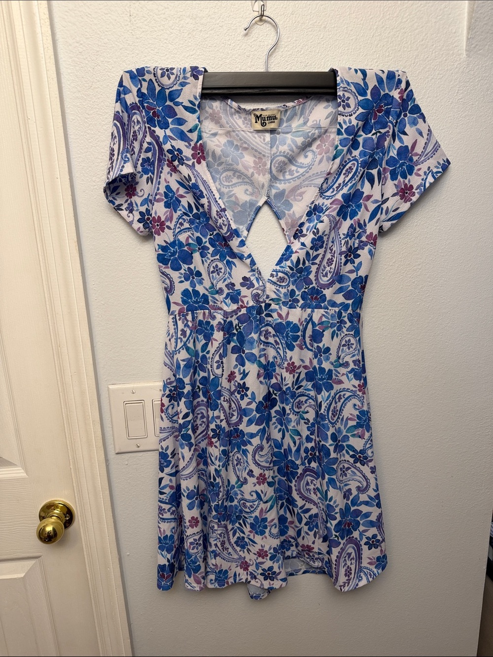Show Me Your MuMu Blue Paisley Floral V-Neck Mini Dress